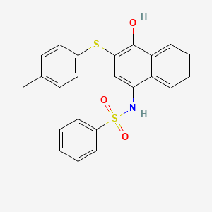 molecular formula C25H23NO3S2 B11471290 N-{4-hydroxy-3-[(4-methylphenyl)sulfanyl]naphthalen-1-yl}-2,5-dimethylbenzenesulfonamide 