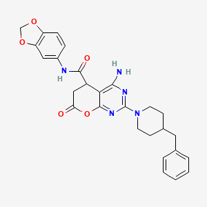 4-amino-N-(1,3-benzodioxol-5-yl)-2-(4-benzylpiperidin-1-yl)-7-oxo-6,7-dihydro-5H-pyrano[2,3-d]pyrimidine-5-carboxamide