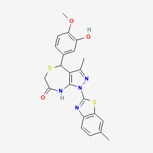 molecular formula C22H20N4O3S2 B11471491 4-(3-hydroxy-4-methoxyphenyl)-3-methyl-1-(6-methyl-1,3-benzothiazol-2-yl)-4,8-dihydro-1H-pyrazolo[3,4-e][1,4]thiazepin-7(6H)-one 