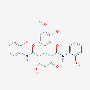 2-(3,4-dimethoxyphenyl)-4-hydroxy-N,N'-bis(2-methoxyphenyl)-4-methyl-6-oxocyclohexane-1,3-dicarboxamide