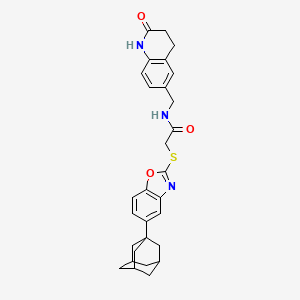 molecular formula C29H31N3O3S B11471543 2-{[5-(Adamantan-1-YL)-1,3-benzoxazol-2-YL]sulfanyl}-N-[(2-oxo-1,2,3,4-tetrahydroquinolin-6-YL)methyl]acetamide 