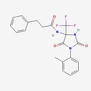 molecular formula C20H18F3N3O3 B11471553 N-[1-(2-methylphenyl)-2,5-dioxo-4-(trifluoromethyl)imidazolidin-4-yl]-3-phenylpropanamide 