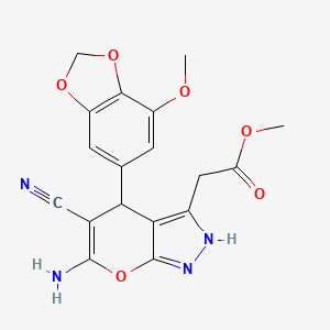 Methyl [6-amino-5-cyano-4-(7-methoxy-1,3-benzodioxol-5-yl)-2,4-dihydropyrano[2,3-c]pyrazol-3-yl]acetate