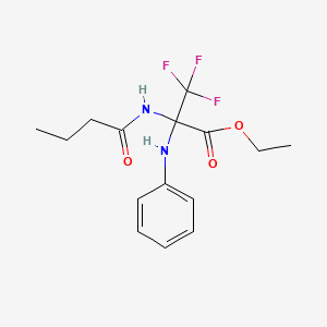 molecular formula C15H19F3N2O3 B11471622 Ethyl 2-anilino-2-butyramido-3,3,3-trifluoropropionate 