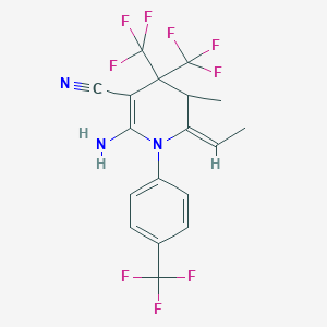 molecular formula C18H14F9N3 B11471657 (6E)-2-amino-6-ethylidene-5-methyl-4,4-bis(trifluoromethyl)-1-[4-(trifluoromethyl)phenyl]-1,4,5,6-tetrahydropyridine-3-carbonitrile 