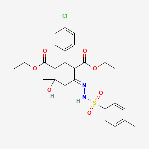 diethyl (6E)-2-(4-chlorophenyl)-4-hydroxy-4-methyl-6-{2-[(4-methylphenyl)sulfonyl]hydrazinylidene}cyclohexane-1,3-dicarboxylate