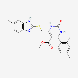 molecular formula C23H24N4O3S B11471730 methyl 4-(2,4-dimethylphenyl)-6-{[(5-methyl-1H-benzimidazol-2-yl)sulfanyl]methyl}-2-oxo-1,2,3,4-tetrahydropyrimidine-5-carboxylate 