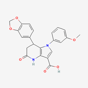 molecular formula C22H18N2O6 B11471855 7-(1,3-benzodioxol-5-yl)-1-(3-methoxyphenyl)-5-oxo-4,5,6,7-tetrahydro-1H-pyrrolo[3,2-b]pyridine-3-carboxylic acid 