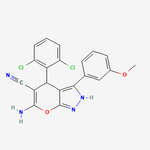 molecular formula C20H14Cl2N4O2 B11471883 6-Amino-4-(2,6-dichlorophenyl)-3-(3-methoxyphenyl)-2,4-dihydropyrano[2,3-c]pyrazole-5-carbonitrile 