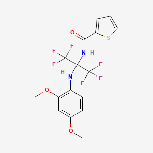 molecular formula C16H14F6N2O3S B11471899 N-{2-[(2,4-dimethoxyphenyl)amino]-1,1,1,3,3,3-hexafluoropropan-2-yl}thiophene-2-carboxamide 