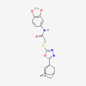 molecular formula C21H23N3O4S B11471957 2-{[5-(1-adamantyl)-1,3,4-oxadiazol-2-yl]thio}-N-1,3-benzodioxol-5-ylacetamide 