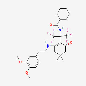 molecular formula C28H36F6N2O4 B11472021 N-[2-(2-{[2-(3,4-dimethoxyphenyl)ethyl]amino}-4,4-dimethyl-6-oxocyclohex-1-en-1-yl)-1,1,1,3,3,3-hexafluoropropan-2-yl]cyclohexanecarboxamide 