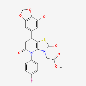 molecular formula C23H19FN2O7S B11472047 methyl [4-(4-fluorophenyl)-7-(7-methoxy-1,3-benzodioxol-5-yl)-2,5-dioxo-4,5,6,7-tetrahydro[1,3]thiazolo[4,5-b]pyridin-3(2H)-yl]acetate 