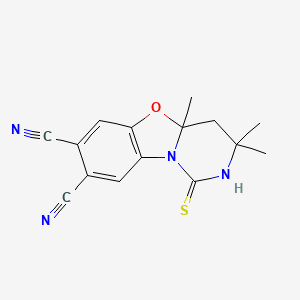 molecular formula C15H14N4OS B11472114 3,3,4a-trimethyl-1-thioxo-2,3,4,4a-tetrahydro-1H-pyrimido[6,1-b][1,3]benzoxazole-7,8-dicarbonitrile 