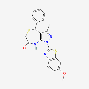 molecular formula C21H18N4O2S2 B11472162 1-(6-methoxy-1,3-benzothiazol-2-yl)-3-methyl-4-phenyl-4,8-dihydro-1H-pyrazolo[3,4-e][1,4]thiazepin-7(6H)-one 