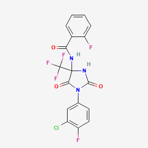 molecular formula C17H9ClF5N3O3 B11472168 N-[1-(3-chloro-4-fluorophenyl)-2,5-dioxo-4-(trifluoromethyl)imidazolidin-4-yl]-2-fluorobenzamide 