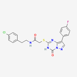 molecular formula C21H17ClFN5O2S B11472183 N-[2-(4-chlorophenyl)ethyl]-2-{[8-(4-fluorophenyl)-4-oxo-3,4-dihydropyrazolo[1,5-a][1,3,5]triazin-2-yl]sulfanyl}acetamide 