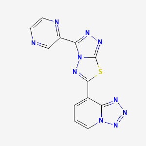 molecular formula C12H6N10S B11472224 8-[3-(Pyrazin-2-yl)[1,2,4]triazolo[3,4-b][1,3,4]thiadiazol-6-yl]tetrazolo[1,5-a]pyridine 