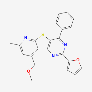 molecular formula C22H17N3O2S B11472287 4-(furan-2-yl)-13-(methoxymethyl)-11-methyl-6-phenyl-8-thia-3,5,10-triazatricyclo[7.4.0.02,7]trideca-1(13),2(7),3,5,9,11-hexaene 