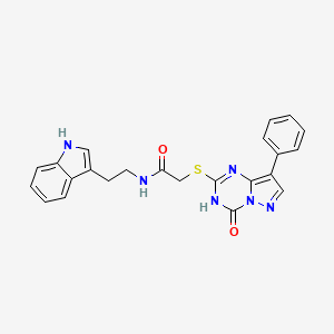 molecular formula C23H20N6O2S B11472312 N-[2-(1H-indol-3-yl)ethyl]-2-[(4-oxo-8-phenyl-3,4-dihydropyrazolo[1,5-a][1,3,5]triazin-2-yl)sulfanyl]acetamide 