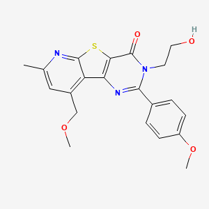 molecular formula C21H21N3O4S B11472376 5-(2-hydroxyethyl)-13-(methoxymethyl)-4-(4-methoxyphenyl)-11-methyl-8-thia-3,5,10-triazatricyclo[7.4.0.02,7]trideca-1(13),2(7),3,9,11-pentaen-6-one 