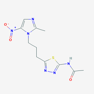 molecular formula C11H14N6O3S B11472401 N-{5-[3-(2-methyl-5-nitro-1H-imidazol-1-yl)propyl]-1,3,4-thiadiazol-2-yl}acetamide 