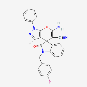 6'-Amino-1-[(4-fluorophenyl)methyl]-3'-methyl-2-oxo-1'-phenyl-1,2-dihydro-1'H-spiro[indole-3,4'-pyrano[2,3-C]pyrazole]-5'-carbonitrile