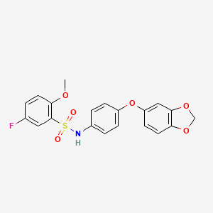 molecular formula C20H16FNO6S B11472424 N-[4-(1,3-benzodioxol-5-yloxy)phenyl]-5-fluoro-2-methoxybenzenesulfonamide 