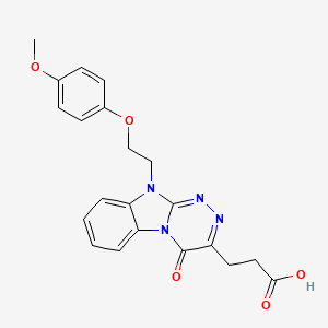 molecular formula C21H20N4O5 B11472508 3-{10-[2-(4-Methoxyphenoxy)ethyl]-4-oxo-4,10-dihydro[1,2,4]triazino[4,3-a]benzimidazol-3-yl}propanoic acid 