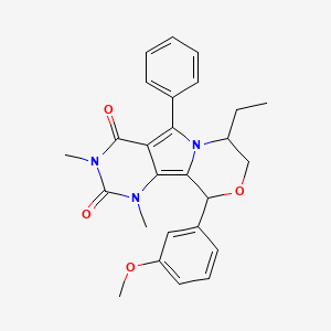 10-ethyl-13-(3-methoxyphenyl)-3,5-dimethyl-8-phenyl-12-oxa-3,5,9-triazatricyclo[7.4.0.02,7]trideca-1,7-diene-4,6-dione