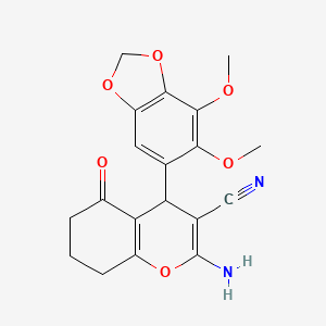 molecular formula C19H18N2O6 B11472571 2-amino-4-(6,7-dimethoxy-1,3-benzodioxol-5-yl)-5-oxo-5,6,7,8-tetrahydro-4H-chromene-3-carbonitrile 