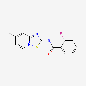 molecular formula C14H10FN3OS B11472579 2-fluoro-N-[(2E)-7-methyl-2H-[1,2,4]thiadiazolo[2,3-a]pyridin-2-ylidene]benzamide 