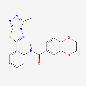 molecular formula C19H15N5O3S B11472597 N-[2-(3-methyl[1,2,4]triazolo[3,4-b][1,3,4]thiadiazol-6-yl)phenyl]-2,3-dihydro-1,4-benzodioxine-6-carboxamide 