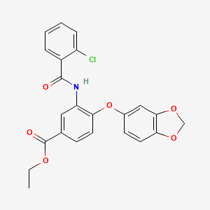 molecular formula C23H18ClNO6 B11472634 Ethyl 4-(1,3-benzodioxol-5-yloxy)-3-{[(2-chlorophenyl)carbonyl]amino}benzoate 