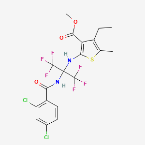 molecular formula C19H16Cl2F6N2O3S B11472690 Methyl 2-[(2-{[(2,4-dichlorophenyl)carbonyl]amino}-1,1,1,3,3,3-hexafluoropropan-2-yl)amino]-4-ethyl-5-methylthiophene-3-carboxylate 