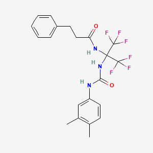 molecular formula C21H21F6N3O2 B11472695 N-(2-{[(3,4-dimethylphenyl)carbamoyl]amino}-1,1,1,3,3,3-hexafluoropropan-2-yl)-3-phenylpropanamide 