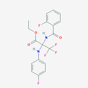 molecular formula C18H15F5N2O3 B11472696 Ethyl 3,3,3-trifluoro-2-[(4-fluorophenyl)amino]-2-[(2-fluorophenyl)formamido]propanoate 