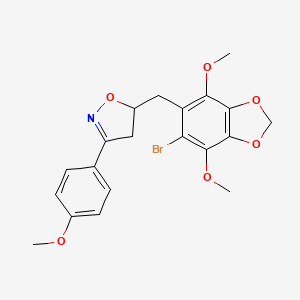 molecular formula C20H20BrNO6 B11472725 5-[(6-Bromo-4,7-dimethoxy-1,3-benzodioxol-5-yl)methyl]-3-(4-methoxyphenyl)-4,5-dihydro-1,2-oxazole 