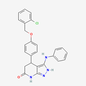 molecular formula C25H21ClN4O2 B11472804 4-{4-[(2-chlorobenzyl)oxy]phenyl}-3-(phenylamino)-1,4,5,7-tetrahydro-6H-pyrazolo[3,4-b]pyridin-6-one 