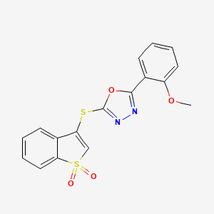 molecular formula C17H12N2O4S2 B11472859 2-[(1,1-Dioxido-1-benzothiophen-3-yl)sulfanyl]-5-(2-methoxyphenyl)-1,3,4-oxadiazole 