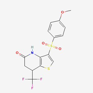 molecular formula C15H12F3NO4S2 B11472907 3-[(4-methoxyphenyl)sulfonyl]-7-(trifluoromethyl)-6,7-dihydrothieno[3,2-b]pyridin-5(4H)-one 