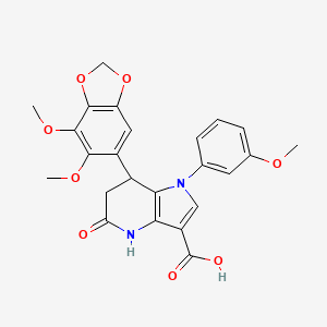 molecular formula C24H22N2O8 B11472936 7-(6,7-dimethoxy-1,3-benzodioxol-5-yl)-1-(3-methoxyphenyl)-5-oxo-4,5,6,7-tetrahydro-1H-pyrrolo[3,2-b]pyridine-3-carboxylic acid 