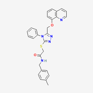 molecular formula C28H25N5O2S B11472943 N-(4-methylbenzyl)-2-({4-phenyl-5-[(quinolin-8-yloxy)methyl]-4H-1,2,4-triazol-3-yl}sulfanyl)acetamide 