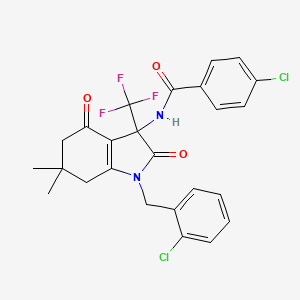 molecular formula C25H21Cl2F3N2O3 B11472984 4-chloro-N-[1-(2-chlorobenzyl)-6,6-dimethyl-2,4-dioxo-3-(trifluoromethyl)-2,3,4,5,6,7-hexahydro-1H-indol-3-yl]benzamide 