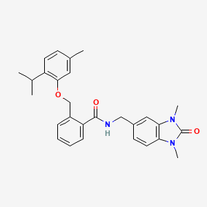 molecular formula C28H31N3O3 B11473057 N-[(1,3-dimethyl-2-oxo-2,3-dihydro-1H-benzimidazol-5-yl)methyl]-2-{[5-methyl-2-(propan-2-yl)phenoxy]methyl}benzamide 