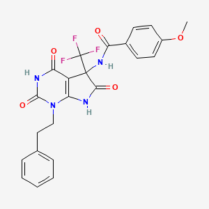 molecular formula C23H19F3N4O5 B11473088 N-[4-hydroxy-2,6-dioxo-1-(2-phenylethyl)-5-(trifluoromethyl)-2,5,6,7-tetrahydro-1H-pyrrolo[2,3-d]pyrimidin-5-yl]-4-methoxybenzamide 