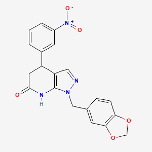 molecular formula C20H16N4O5 B11473104 1-(1,3-benzodioxol-5-ylmethyl)-4-(3-nitrophenyl)-1,4,5,7-tetrahydro-6H-pyrazolo[3,4-b]pyridin-6-one 