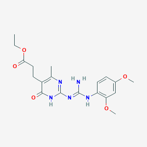 ethyl 3-{2-[N'-(2,4-dimethoxyphenyl)carbamimidamido]-4-methyl-6-oxo-1,6-dihydropyrimidin-5-yl}propanoate