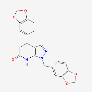 molecular formula C21H17N3O5 B11473147 4-(1,3-benzodioxol-5-yl)-1-(1,3-benzodioxol-5-ylmethyl)-1,4,5,7-tetrahydro-6H-pyrazolo[3,4-b]pyridin-6-one 