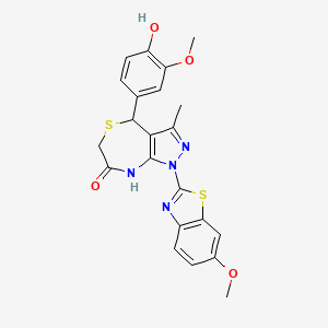 molecular formula C22H20N4O4S2 B11473179 4-(4-hydroxy-3-methoxyphenyl)-1-(6-methoxy-1,3-benzothiazol-2-yl)-3-methyl-4,8-dihydro-1H-pyrazolo[3,4-e][1,4]thiazepin-7(6H)-one 